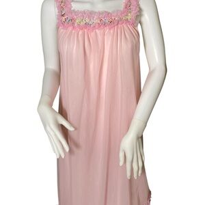 Vintage 1950s Baby Doll Pink Sheer Chiffon Lingerie Nightgown